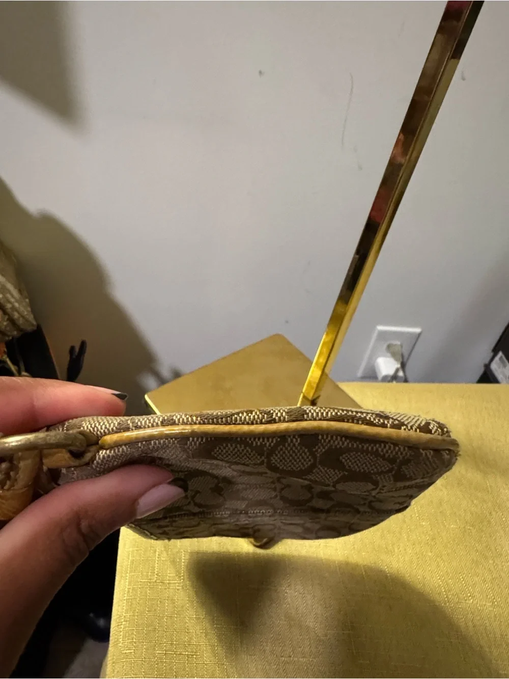 Coach Signature Mini Wristlet in Brown and Tan